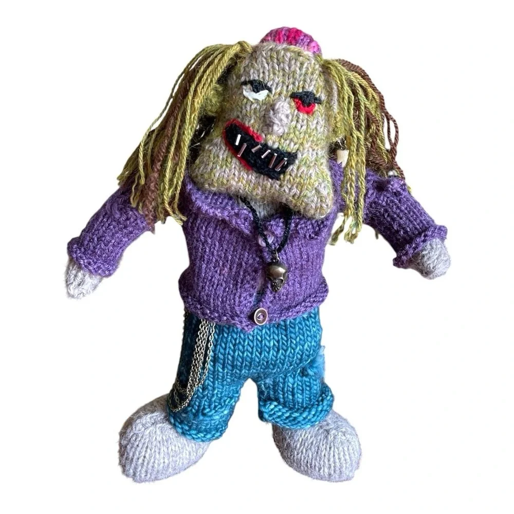 Handmade Zombie Halloween Decor Happy Walking Dead with Chains Knit Funny Doll